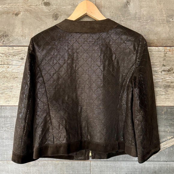 W by Worth Genuine Suede Cropped Embossed Metallic Jacket 3/4 Sleeve Zip Up XS - Picture 7 of 10